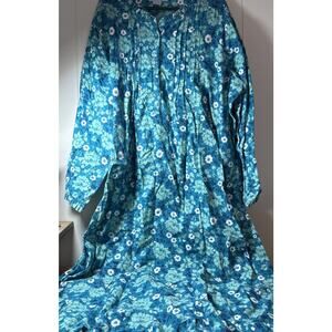 Only Necessities Nightgown Flannel 2X MuMU Lounge Housecoat Blue Flowers V5